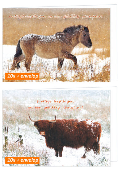 luxe kerstkaarten dieren - gevouwen kaarten met envelop (set nr. 111)