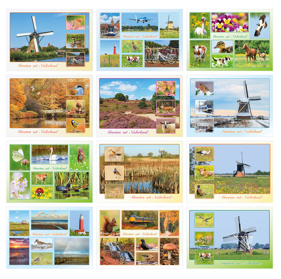 ansichtkaarten Nederland - set met 12 kaarten + flyer Postcrossing hoe werkt het (nr. 130)