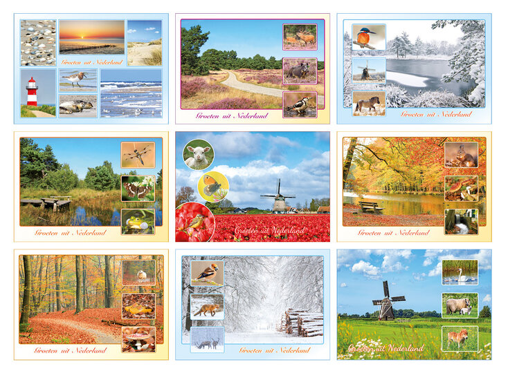 ansichtkaarten Nederland - set met 9 kaarten + flyer Postcrossing hoe werkt het (nr. 109)