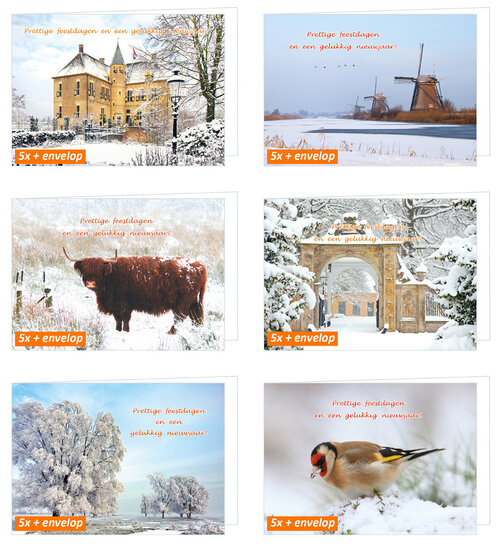 Luxe kerstkaarten 2025 - set van 30 gevouwen kaarten met enveloppen (set nr. 104)