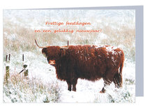 Luxe kerstkaart Schotse hooglander - dubbele kaart met envelop (K011) Luxe kerstkaart Schotse hooglander - dubbele kaart met envelop (K011)