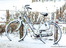 ansichtkaart fiets in de sneeuw