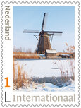 Postzegels 5 x Internationaal winterse molen