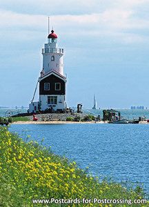 ansichtkaart vuurtoren Paard van Marken, postcard lighthouse Marken, postkarte leuchtturm Marken