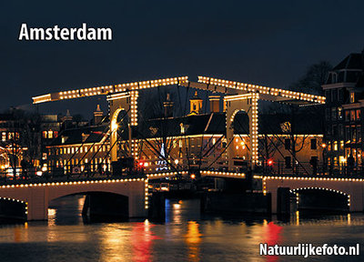 ansichtkaart Amsterdam Magere brug, Amsterdam postcards Skinny bridge, Amsterdam Postkarten Magere Brücke