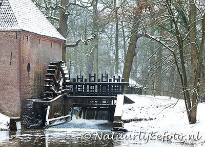 ansichtkaart watermolen Hackfort , watermill postcard Hackfort winter, Postkarte Wassermühle Hackfort