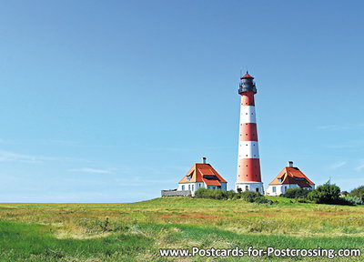 ansichtkaart vuurtoren Westerheversand, postcard lighthouse Westerheversand, postkarte leuchtturm Westerheversand