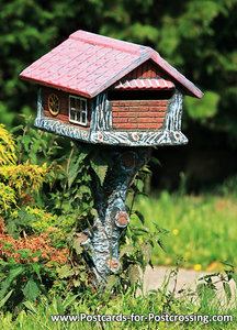 Ansichtkaart brievenbus huisje, postcard mailbox cottage, Postkarten Deutschland Postkarte briefkasten Hütte
