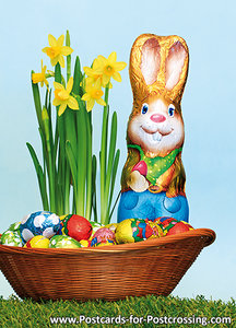 Ansichtkaart Paashaas paaseieren, Easter bunny easter eggs postcard, Postkarte Osterhase und Ostereiern
