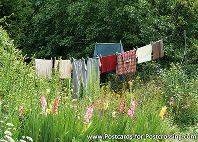 Ansichtkaart waslijn kaart, Postcard washing line, Postkarte Wäscheleine