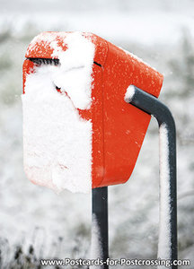 ansichtkaart  Nederlandse brievenbus in de sneeuw, postcard Dutch mailbox in the snow, Niederländische Briefkasten im Sc