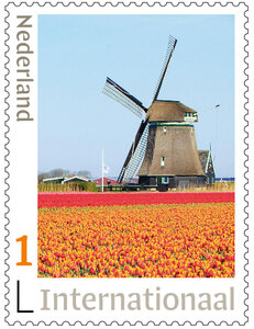 Internationaal postzegels - 5 x molen met tulpenveld